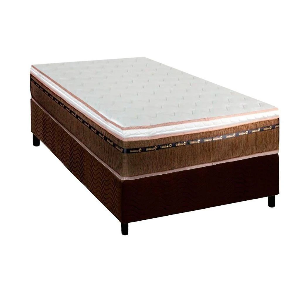 Cama Box Solteiro: Colchão Molas Ensacadas Luckspuma New Comfort + Base Crc Suede Brown (88x188)