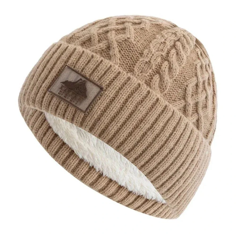 Gorro de Inverno Emaús Acessórios Malha com Forro em Pelúcia Bege Unissex