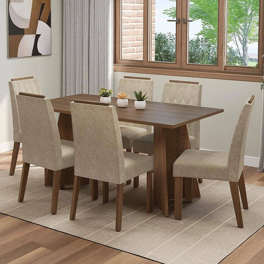 Conjunto sala de jantar tampo de madeira 6 cadeiras rustic/imperial leon madesa