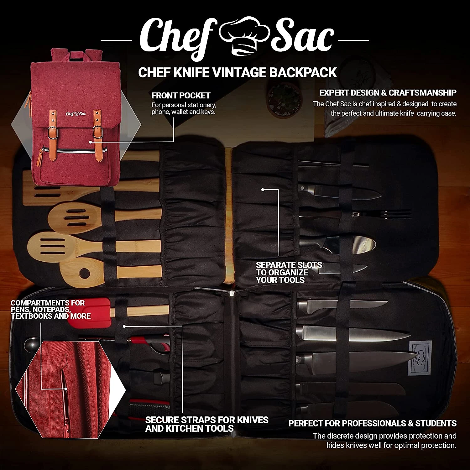 Chef EstojoBolsa Portátil para Facas com 30 Slots Facas não I ncluídas Vermelha