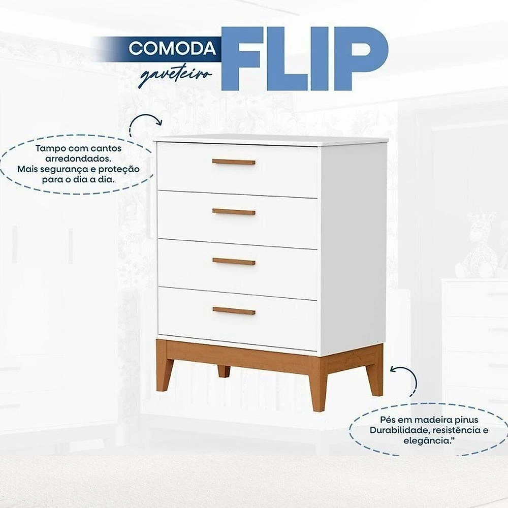 Quarto Completo Flip com Roupeiro 3 Portas Branco Fosco