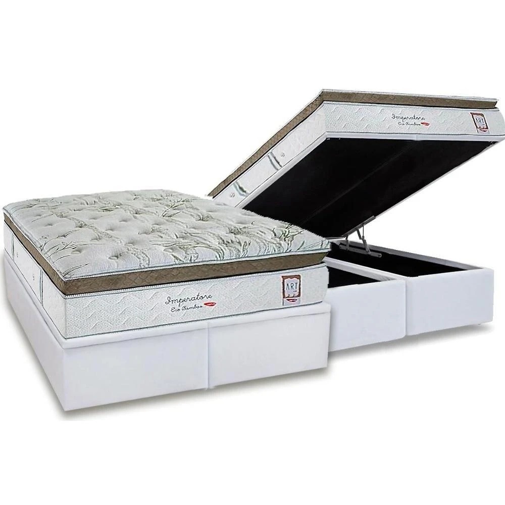 Cama Box Baú King: Colchão Molas Masterpocket Ensacadas Herval Imperatore Eco Bamboo + Base Crc Linhão White (193x203)