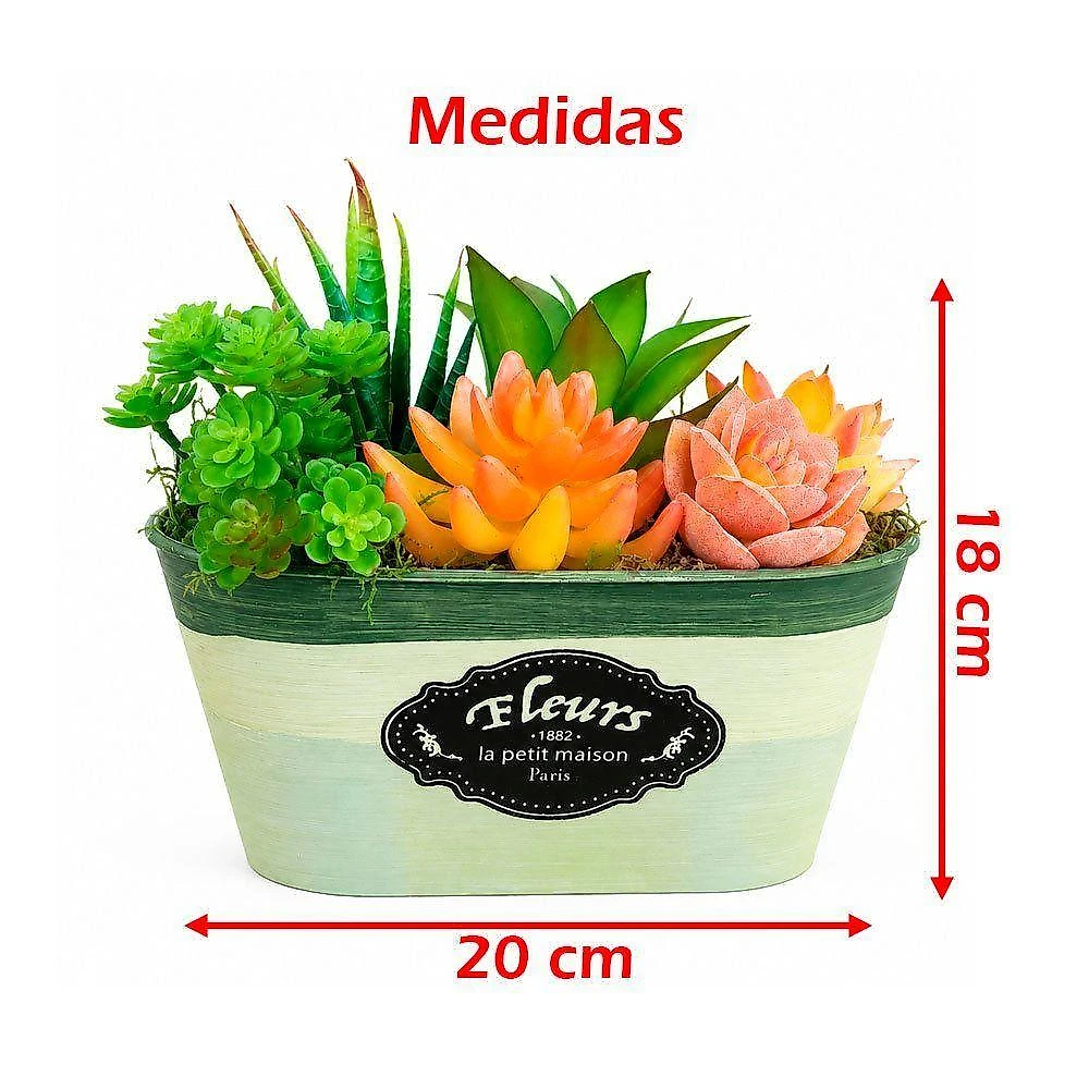 Arranjo Suculenta Vaso Decorativo com Plantas Artificiais Verde
