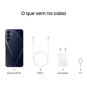 Smartphone Samsung Galaxy A16 5G Azul Escuro, 128GB, 4GB RAM, Câmera de até 50MP, Tela 6.7", NFC, IP54, Bateria 5000 mAh e Processador Exynos 1330