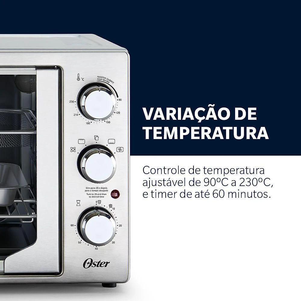 Forno e fritadeira sem Óleo air fryer oster 42l 1700w com cesto e grelha 110v