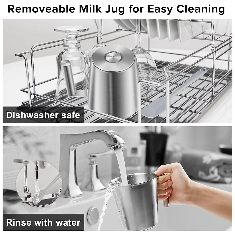 Espumador de Leite e Vaporizador Secura 500ml, em Inox, Elétrico para Espuma Quente/Fria em Lattes, Cappuccinos e Chocolate Quente, Hélices 2 em 1.