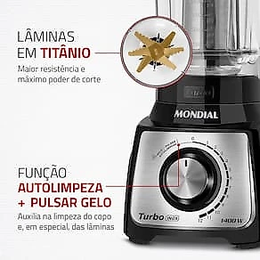 Liquidificador Mondial Turbo Inox L-1400 12 Velocidades 1400W 3L Preto 110V