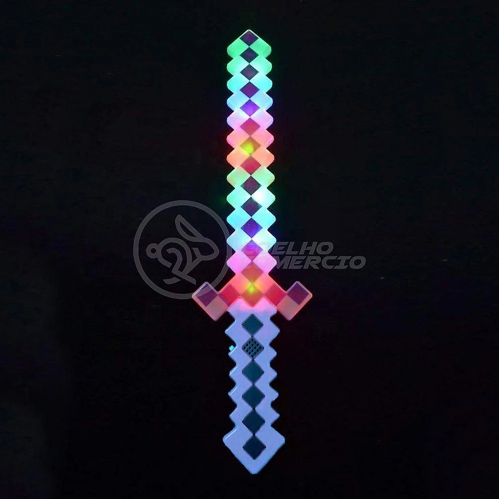 Brinquedo Espada Pixel Minecraft 58cm A Pilha Azul