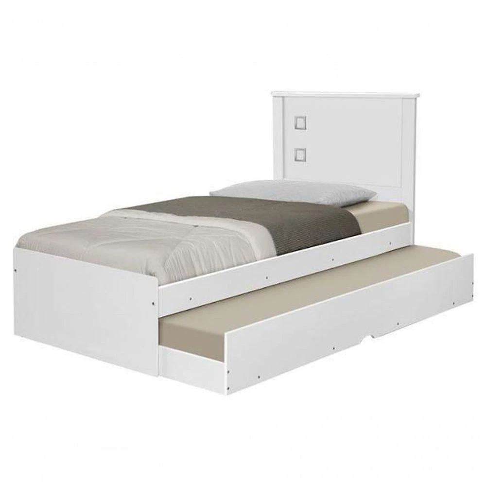 Cama Solteiro Barcelona Branco E Preto Com Cama Auxiliar - Tebarrot