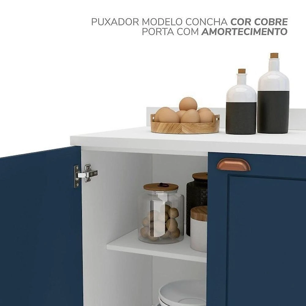 Cozinha Pérola com Rodapé 7 Peças com Cristaleira Yescasa  Azul