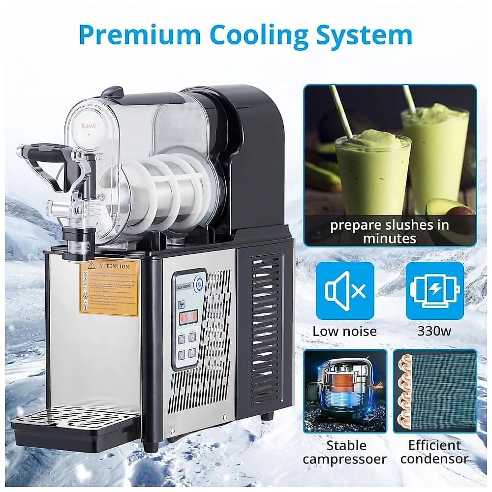 Máquina de Slush Raspadinha Patikuin 4Lx2 Duplo Tanque Comercial Auto Limpeza Aço Inox 240V