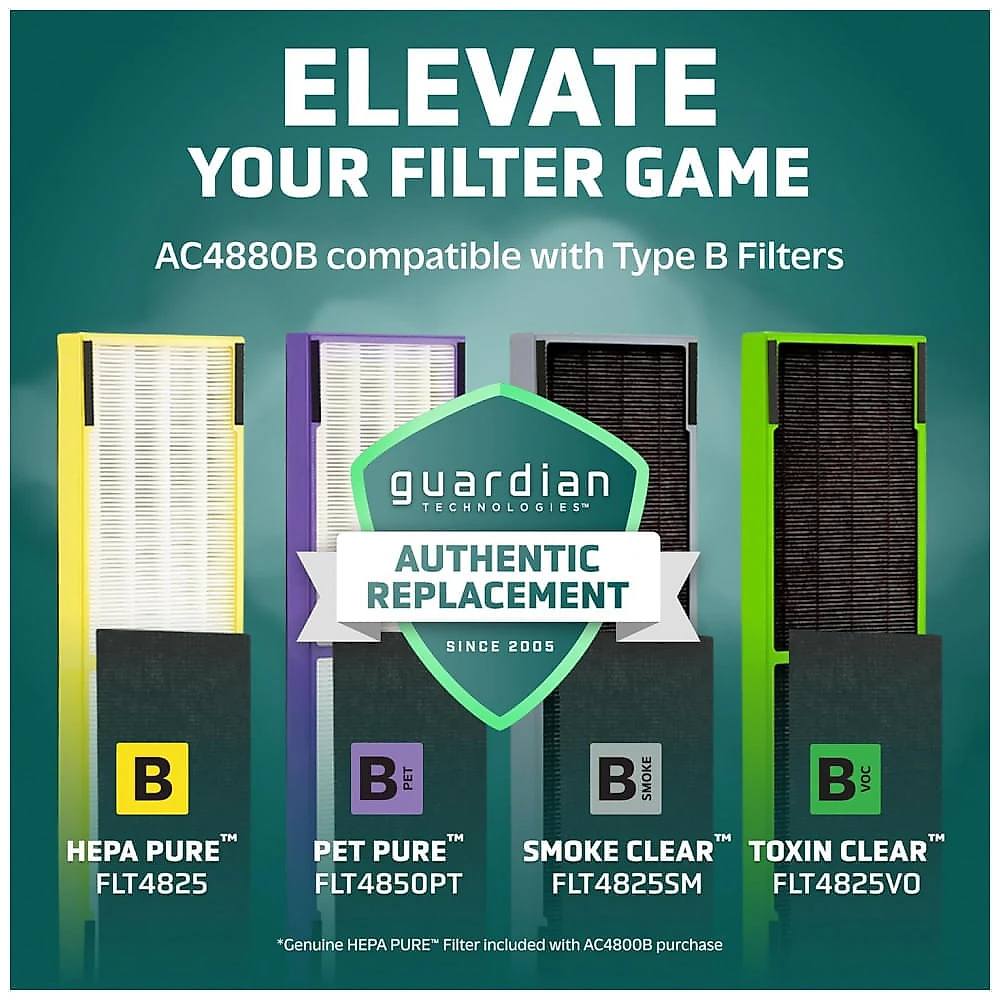 Purificador de Ar GermGuardian HEPA para Casa, Quartos Grandes com Filtro de Ar HEPA PURO, Monitor de Qualidade do Ar Luz UVC