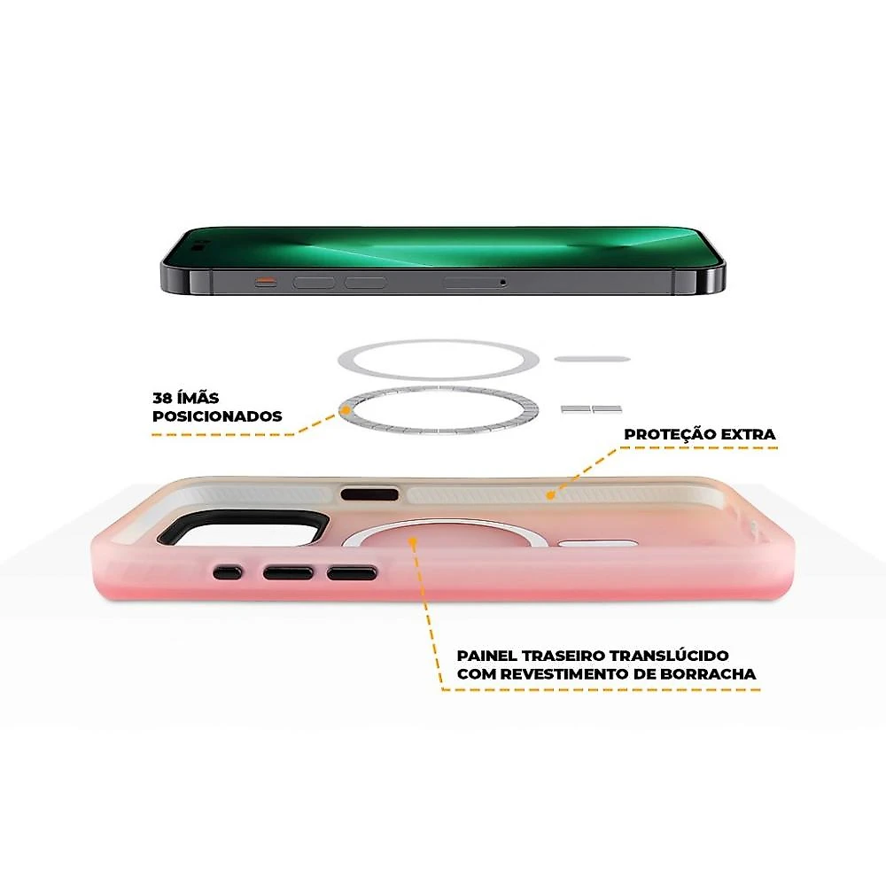 Kit Capa Magsafe Pro Rosa e Pelicula Defender Pro Privacidade para iPhone 15 Plus - Gshield