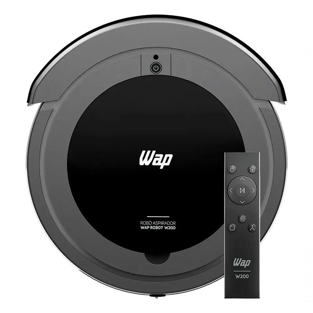Robô Aspirador WAP W200 Programável 3 em 1 Varre Aspira Passa Pano Base Carregadora Preto