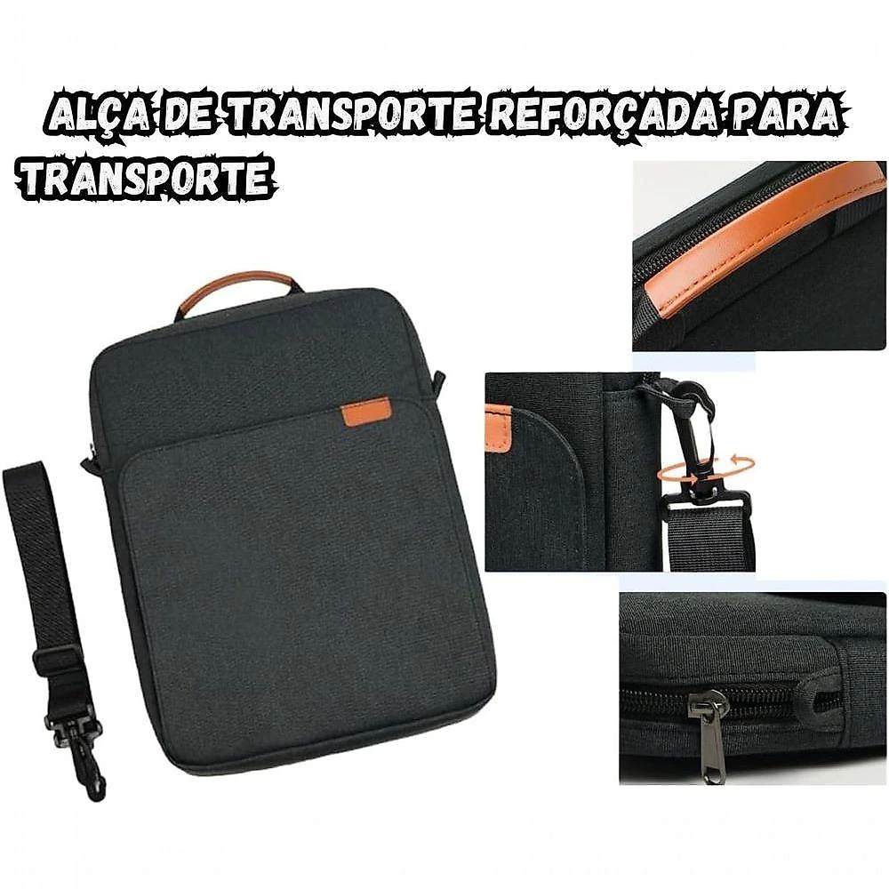 Pasta de Transporte para Tablet Acolchoada Material Impermeável com Compartimentos Alça de Ombro