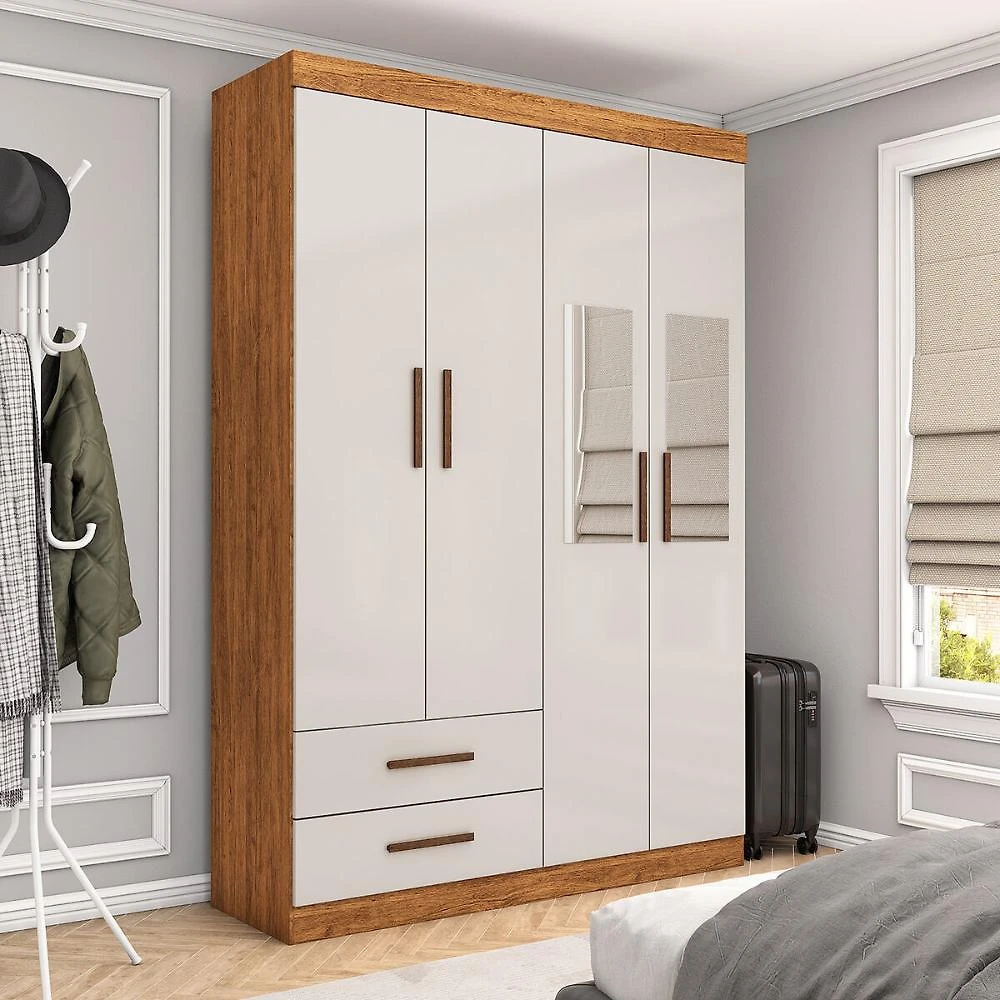 Guarda-Roupa Solteiro Siena 4 Portas 2 Gavetas com Espelho Multimóveis CR35555