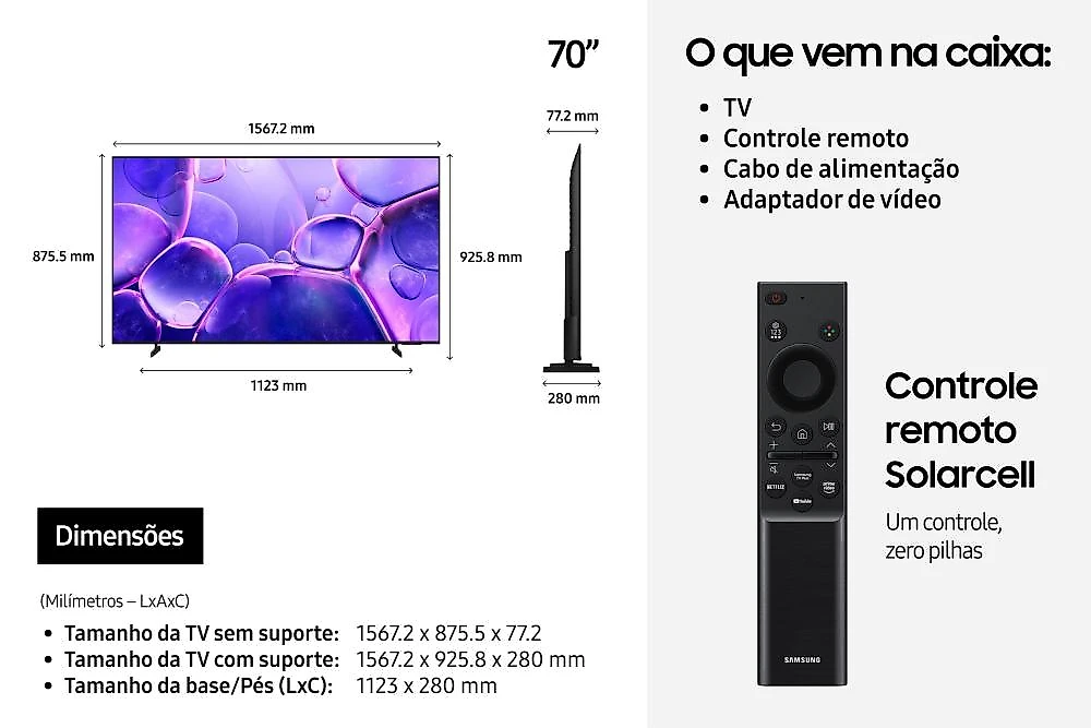 Smart tv 70" 4k uhd samsung un70u8500 crystal gaming hub