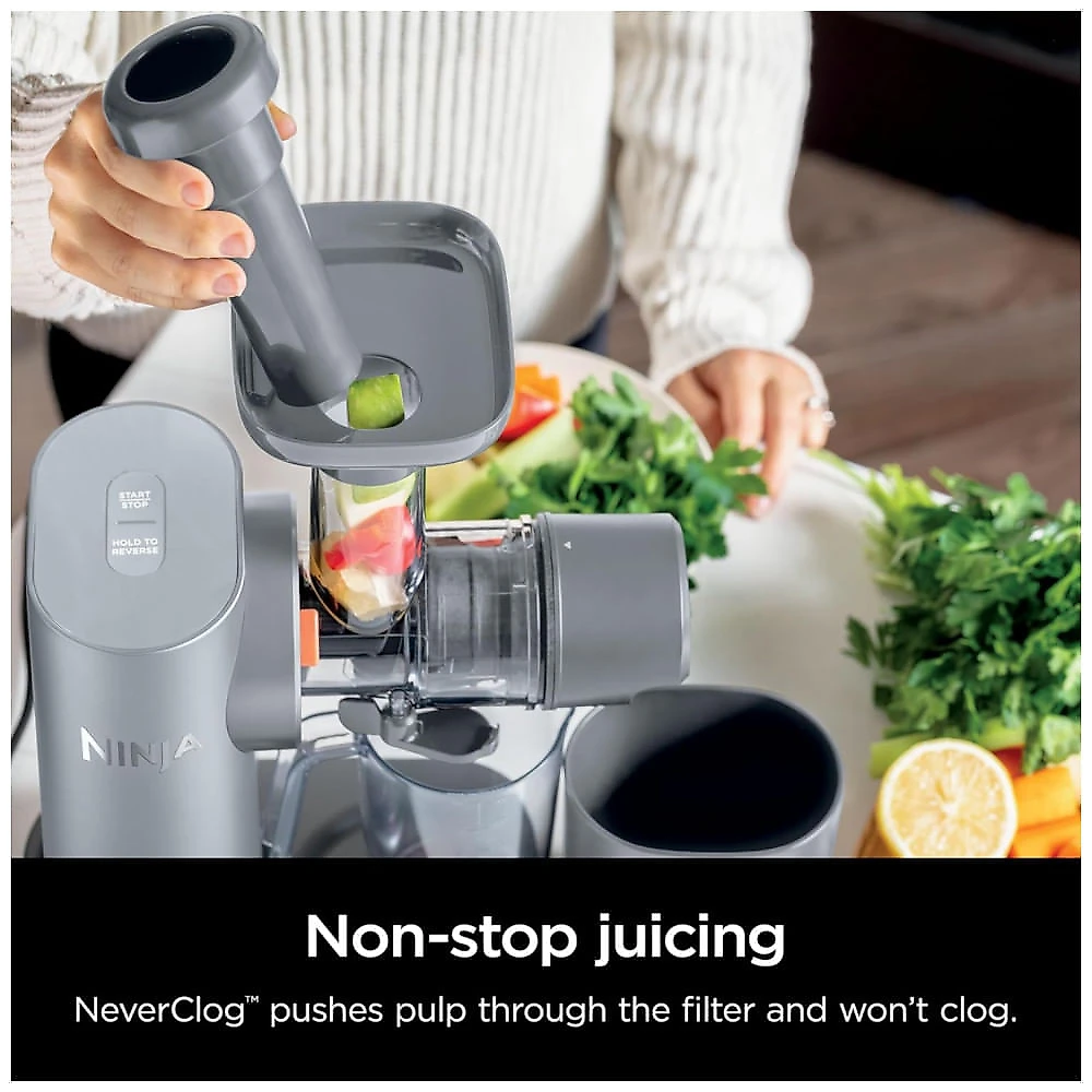 Extrator de Suco Ninja NeverClog Cold Press, Potente Slow Juicer com Controle Total de Polpa, Bancada, Elétrico, 2 Funções de Polpa,