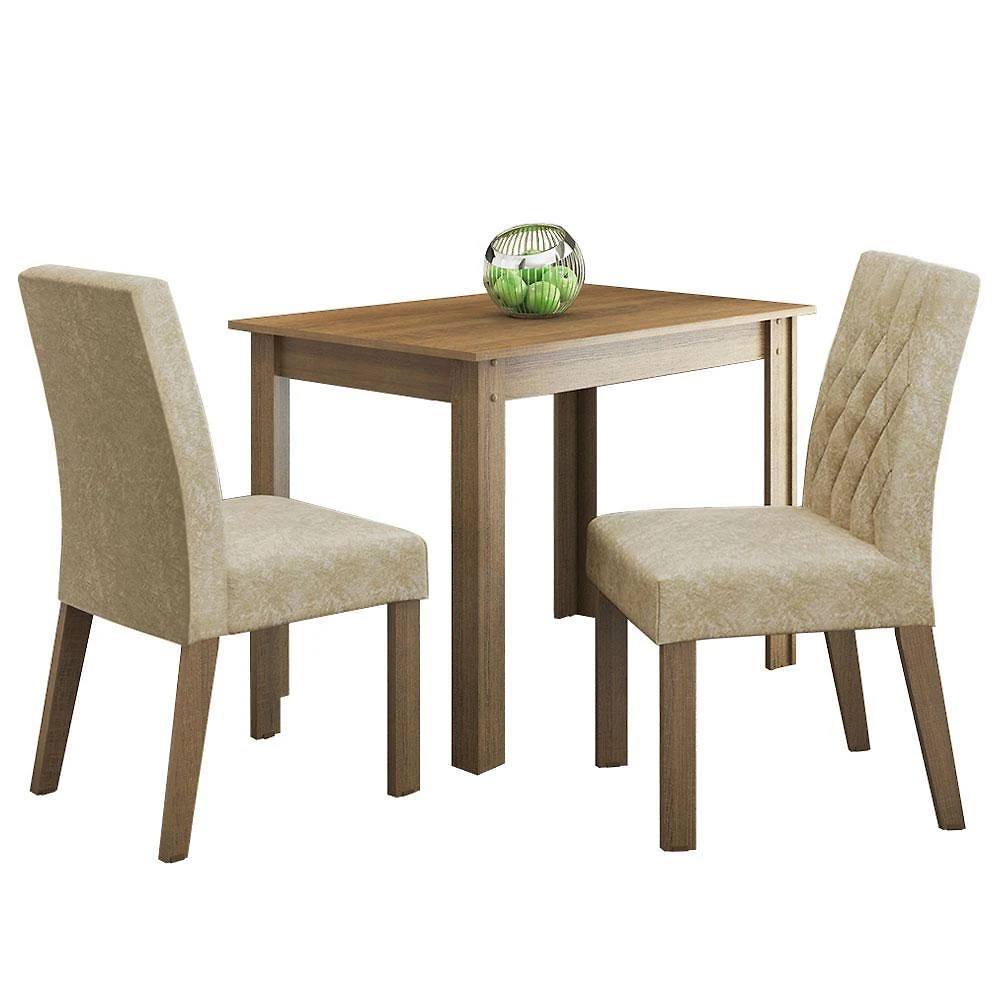 Conjunto sala de jantar mesa tampo de madeira 2 cadeiras rustic/imperial lídia madesa