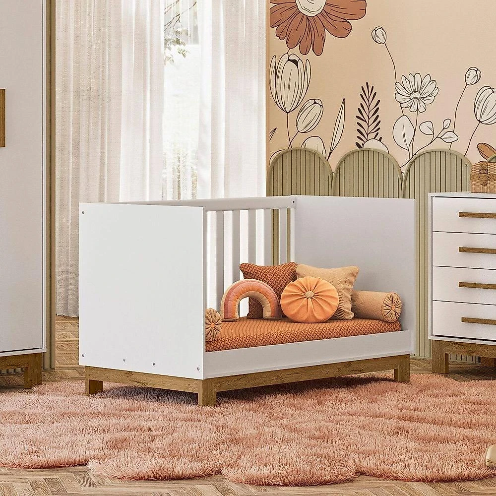 Quarto para Bebê Completo 3 Peças Guarda-Roupa, Cômoda e Berço Encanto Slim Conjunto para Quarto de Bebê Encanto Slim Branco Acetinado