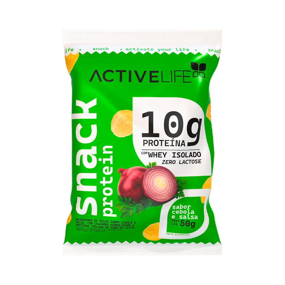 Snack Protein Active Life com 10g de Proteína e Whey Isolado Zero Lactose Sabor Cebola e Salsa 50g