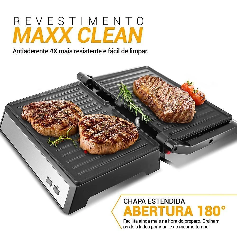 Grill Philco PGR32 2 em 1 Chapa Abertura 180° 1250W Preto 110V