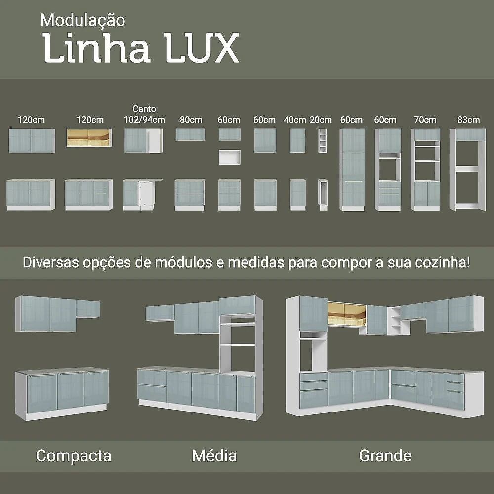 Cozinha completa madesa lux 340001 com armário e balcão - branco/cinza