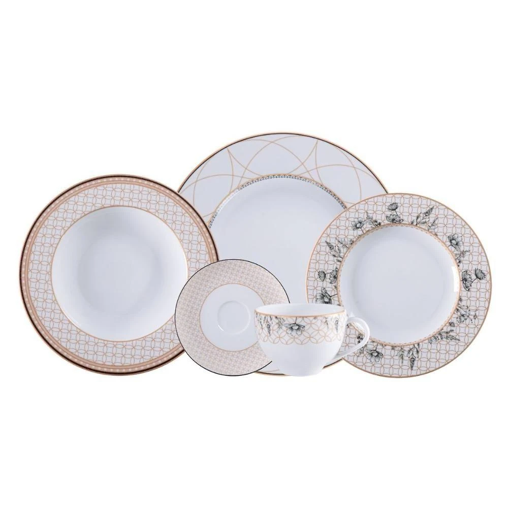 Aparelho de Jantar Solaris 30 Peças Porcelana Decorado para Uso Diário Branco