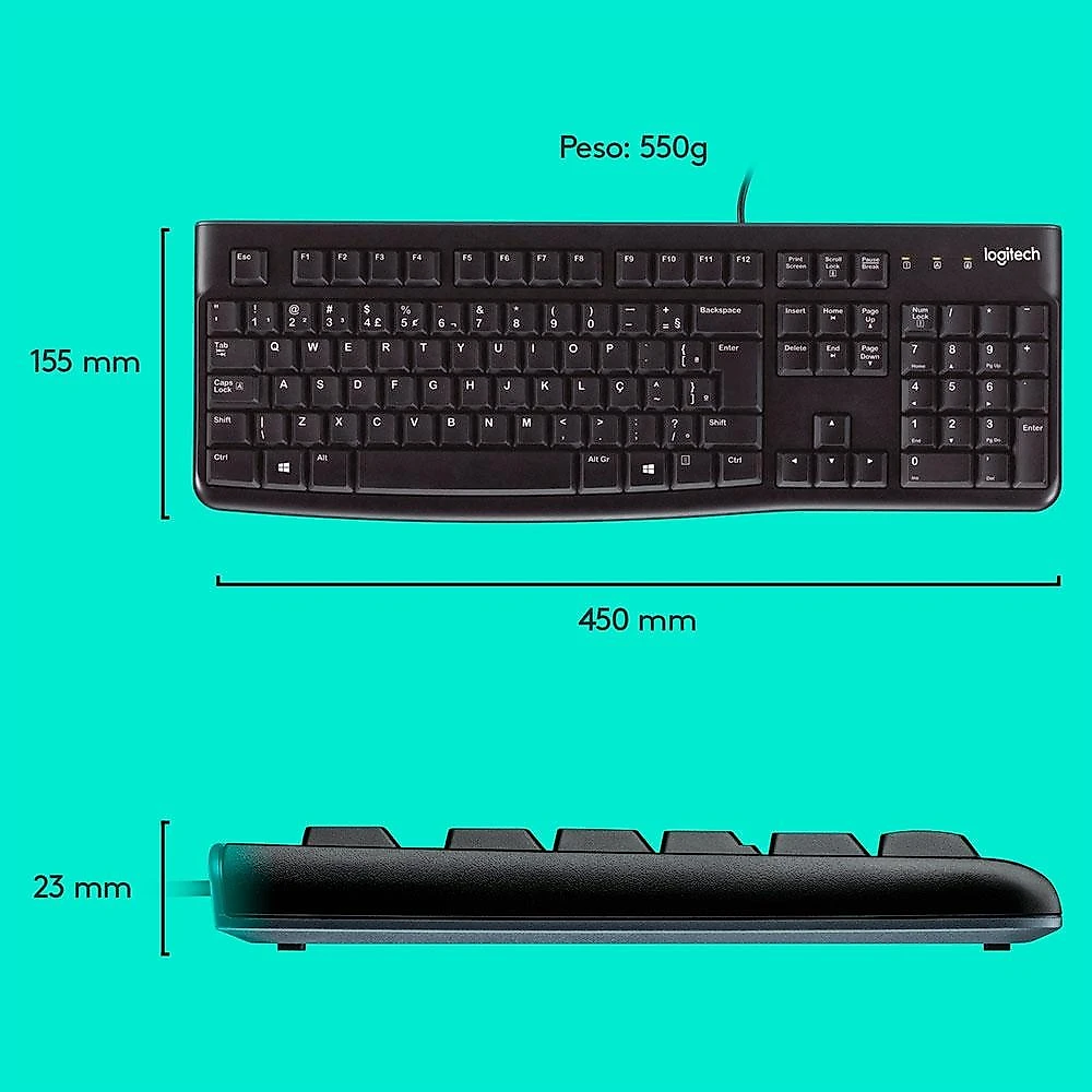 Combo Teclado e Mouse com fio USB Logitech MK120 com Design Confortável, Durável e Resistente à Respingos e Layout ABNT2 - 920-004429