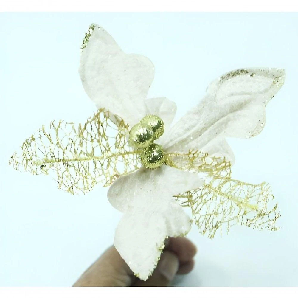 Kit 20 Flor Artificial Decorativa Bico de Papagaio Vazado com Glitter Dourado para Arranjos Outras