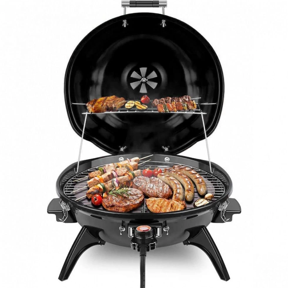 Churrasqueira Grill Elétrica até 15 Porções com Grelha Removível, 110V 1600W, Techwood, Preta