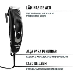 Máquina de Cortar Cabelo Britânia BCR03 18W com 9 acessórios - Preto 110V
