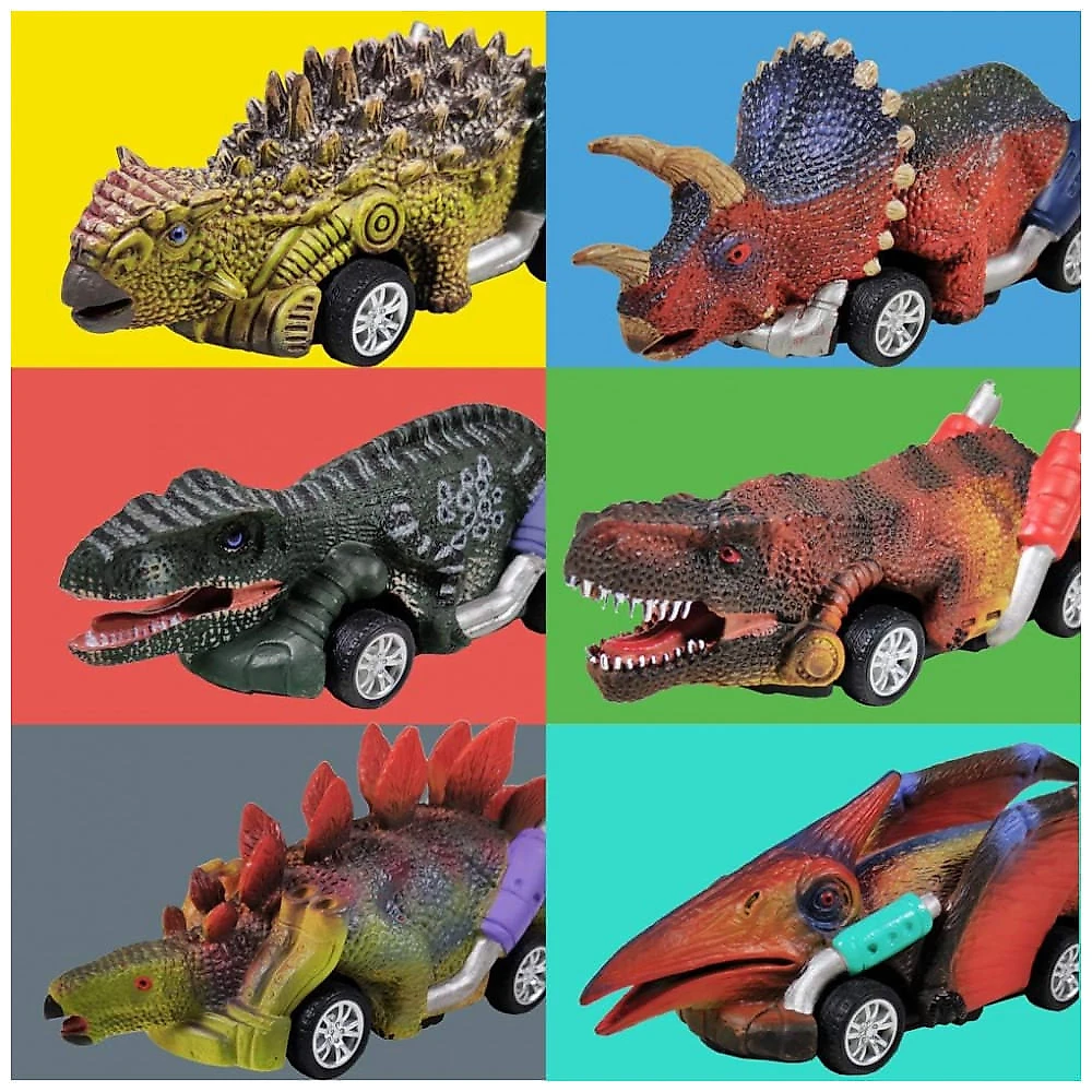 DINOBROS: Conjunto de 6 Carros de Dinossauros de Puxar, Brinquedos Dino para Meninos e Meninas de 3 Anos e Mais Novos, Mini Carros de Puxar, Jogos de