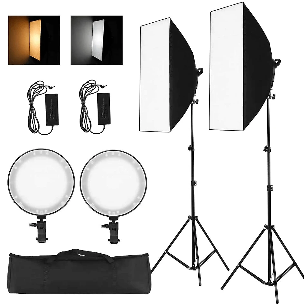 Kit de Iluminação LED Soleste SL027 Studio Light Bi-Color 60W Softbox 50x70cm + Tripés 1.9m (Bivolt)