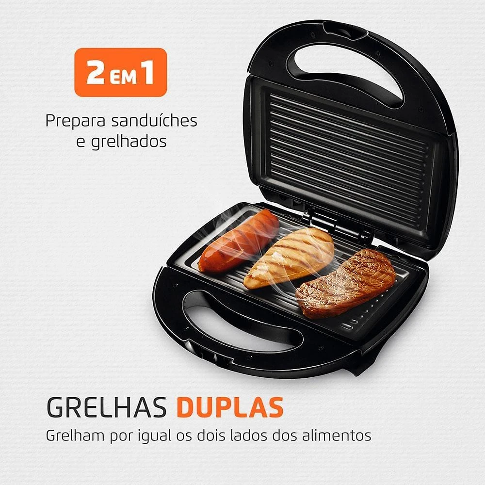 Sanduicheira fast grill e sandwich mondial s-12 750w - preta