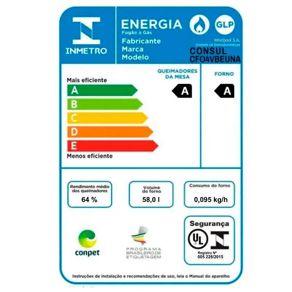 Fogão 4 Bocas Consul CFO4VBE com Mesa de Vidro e Grades Individuais Super Estáveis, Preto