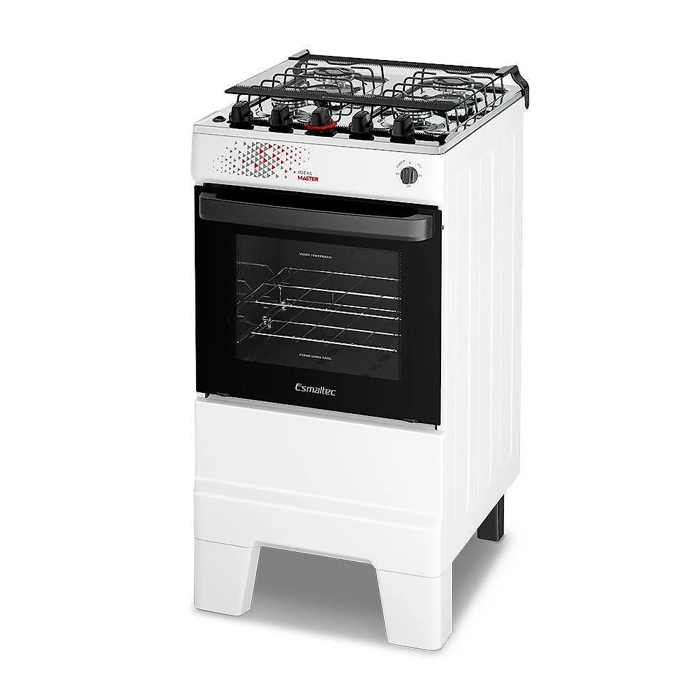Fogão A Gás Mesa Inox Tampa De Vidro Forno 50L Esmaltec Ideal Master Branco 4 Bocas Bivolt