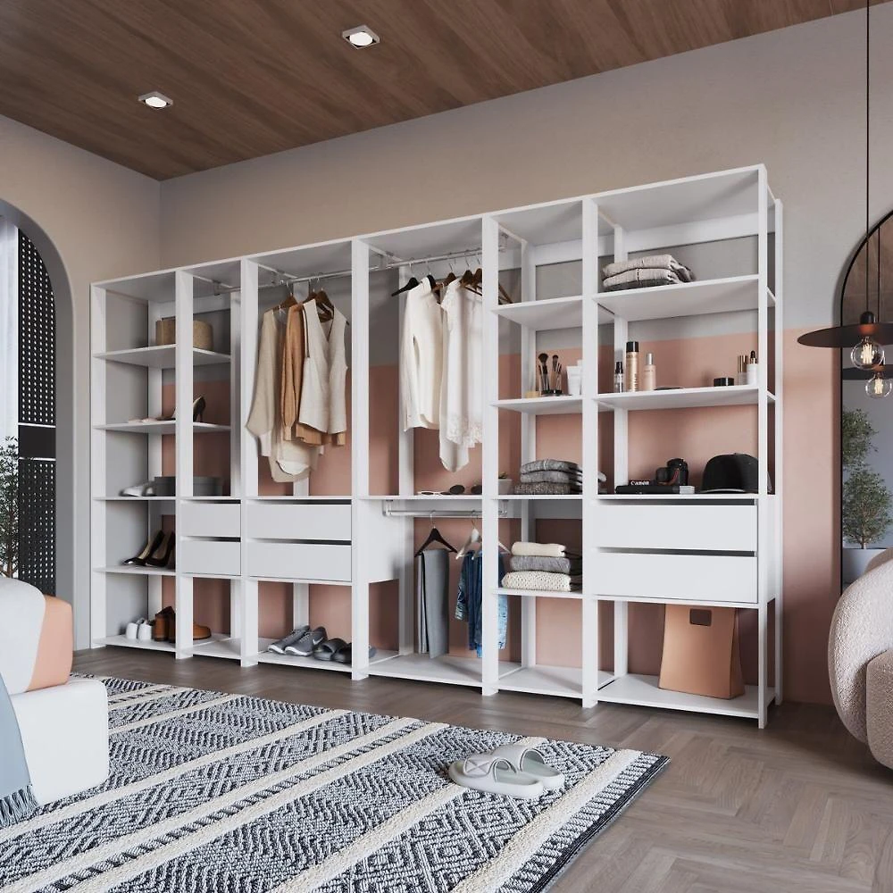 Guarda Roupa Closet Modulado CRPRO-CLO009 6 Gavetas 20 Prateleiras MDP 320CM Branco