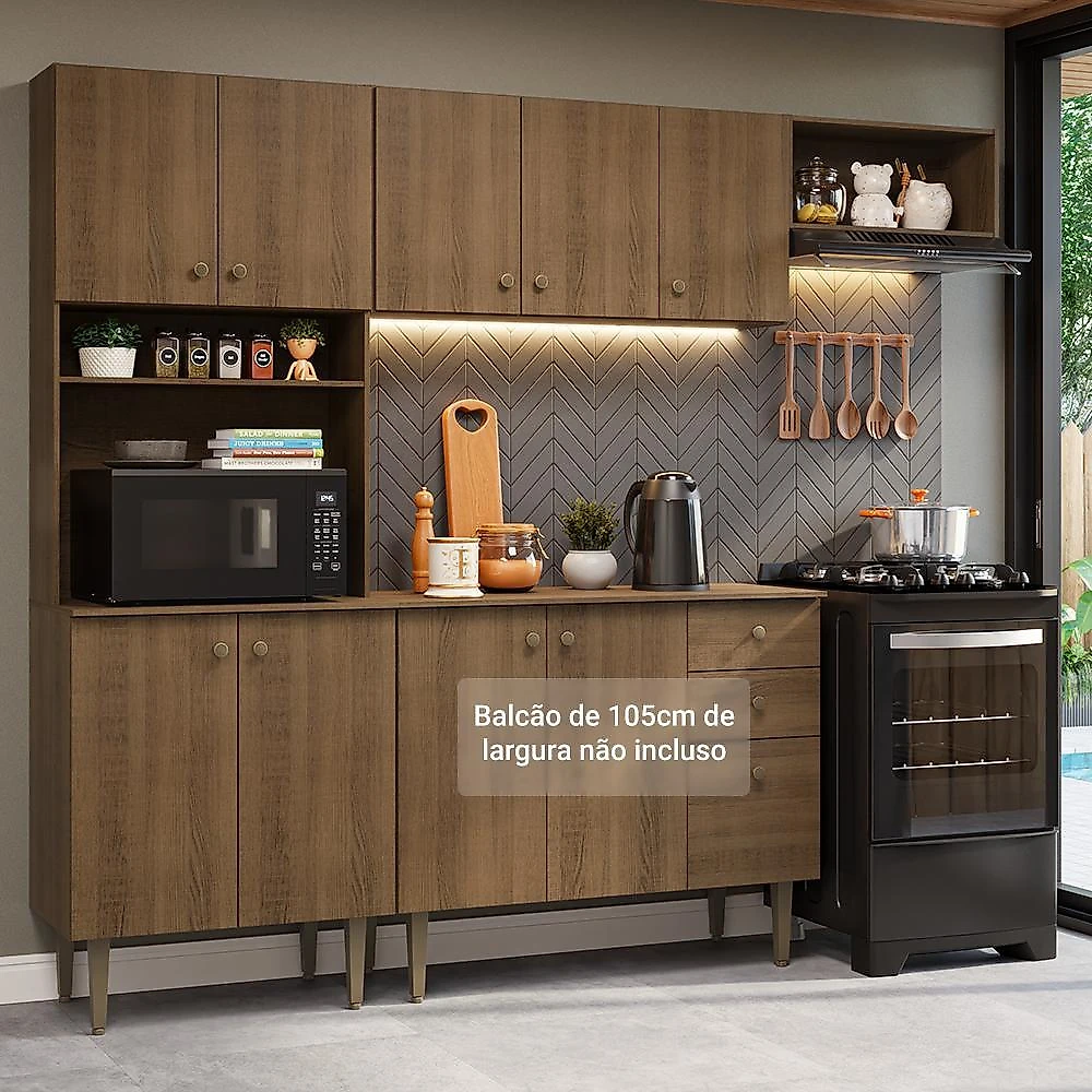 Armário de cozinha compacta 235cm rustic gourmet madesa xc03