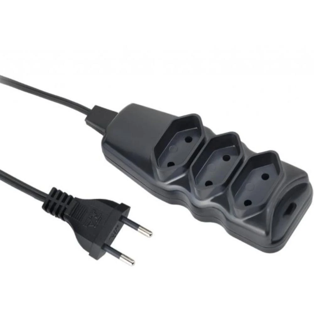 Extensão Elétrica Bipolar 3 Tomadas 3 Metros Bivolt Preta Elgin