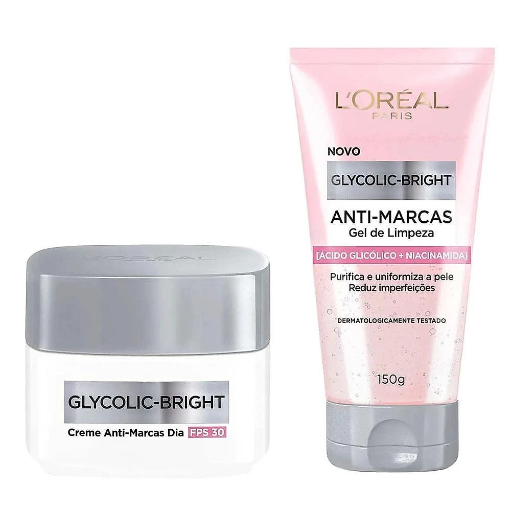 L'oréal paris glycolic bright kit – gel de limpeza + gel creme dia