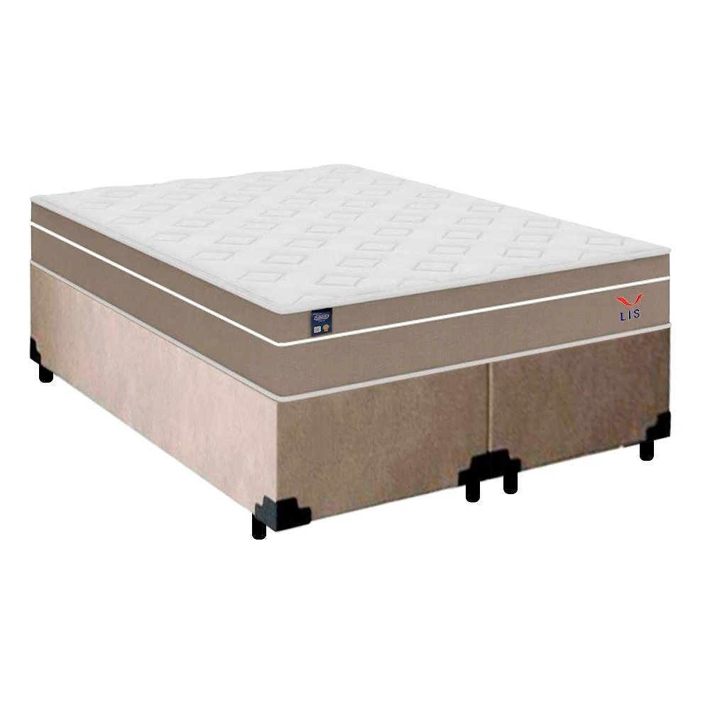 Cama Box Casal Bipartido Suede + Colchão Lis Molas Ensacadas Plumatex 138cm Cor:bege