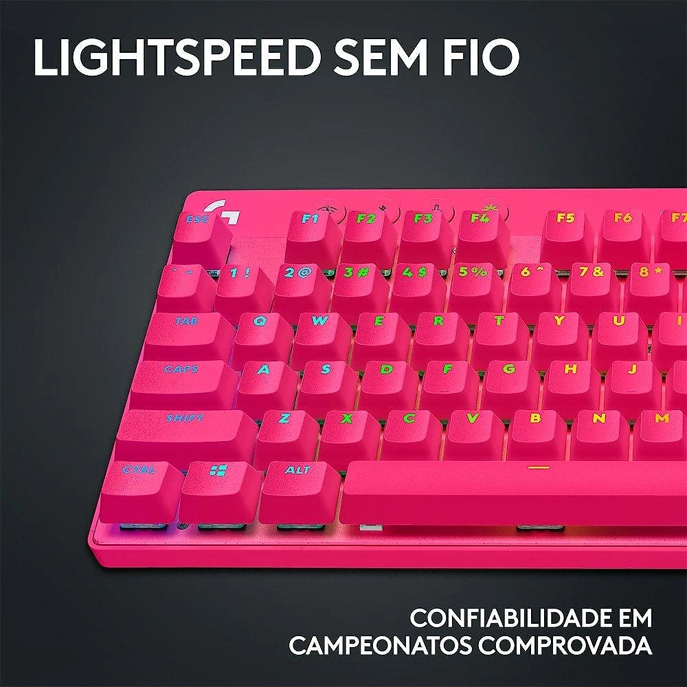 Teclado Gamer Sem Fio Logitech G Pro X com design TKL, Layout US, RGB LIGHTSYNC e Switch Exclusivo GX Brown Tactile, Rosa Magenta- 920-012154
