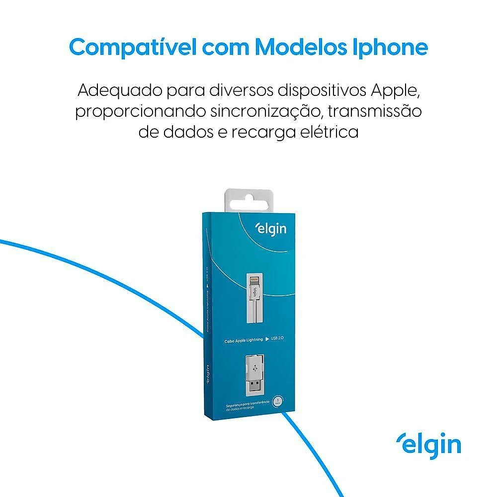 Cabo USB Lightning 2.0 1M 480Mbps Compatível com Iphone Ipad Ipod Elgin