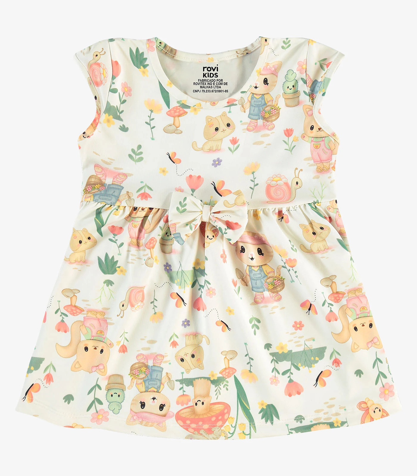 Vestido Infantil Estampado Malha Rovi Kids Bege
