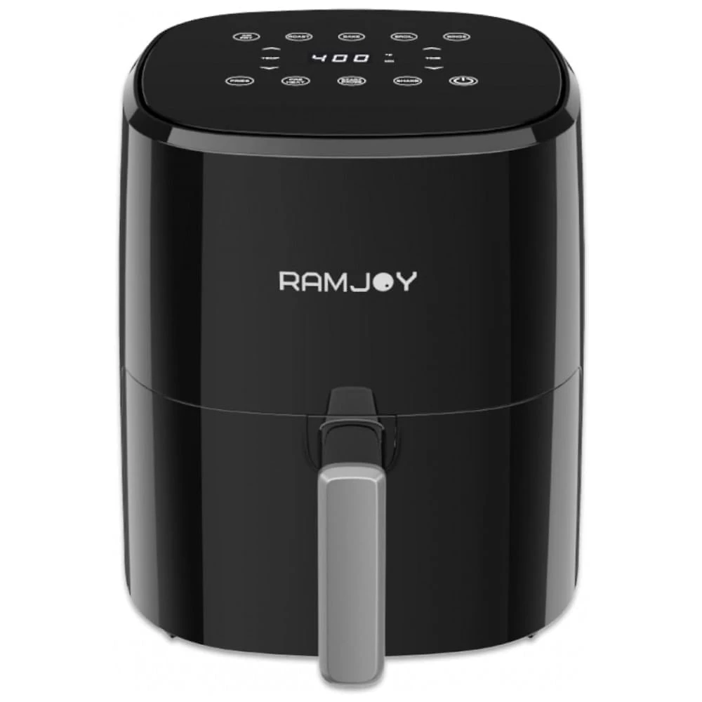 Fritadeira Elétrica Air Fryer 3 Litros 8 em 1 com Controle Digital e Cesta Antiaderente, 110V 1250W, RAMJOY, Preta