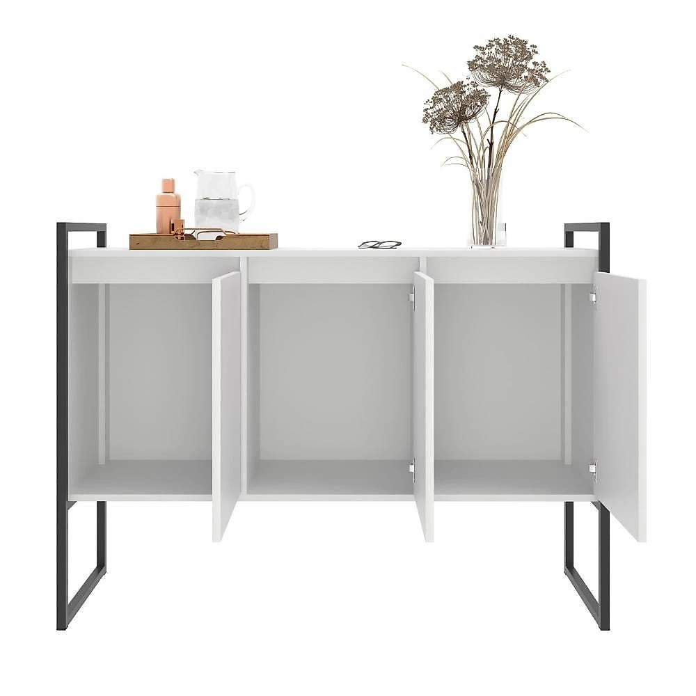 Conjunto Buffet e Aparador Industrial Branco 3 Portas 3 Prateleiras MDP PERFEX Casah webcontinental-7901046146109