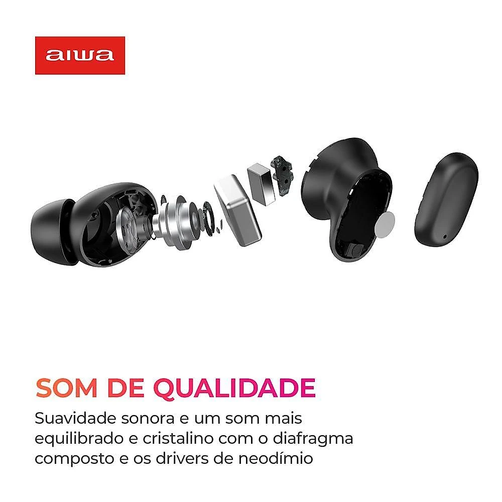 Fone de Ouvido Earbud Aiwa Aws-eb-03-b Bt Ipx5 Anc Modo Ambiente Bivolt