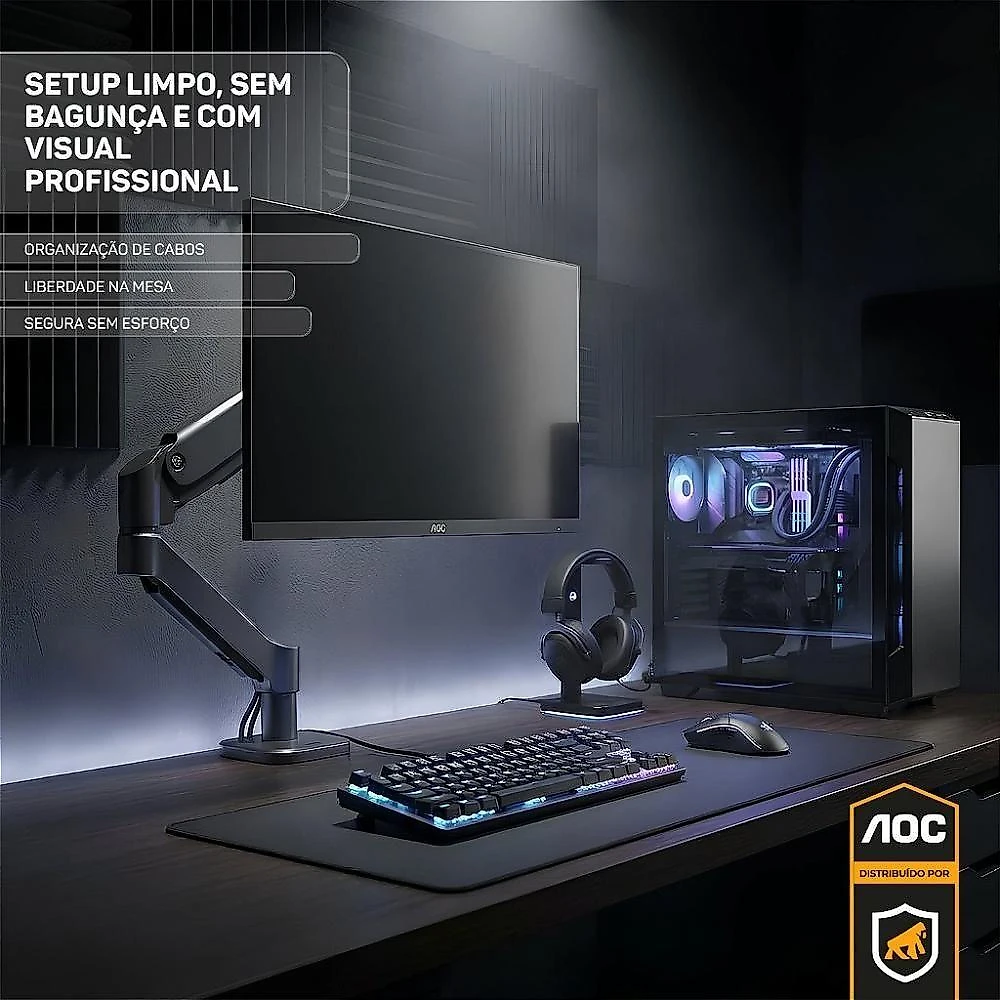 Suporte de Mesa Articulado Monitor 15" a 32" Até 9kg VESA Preto AOC