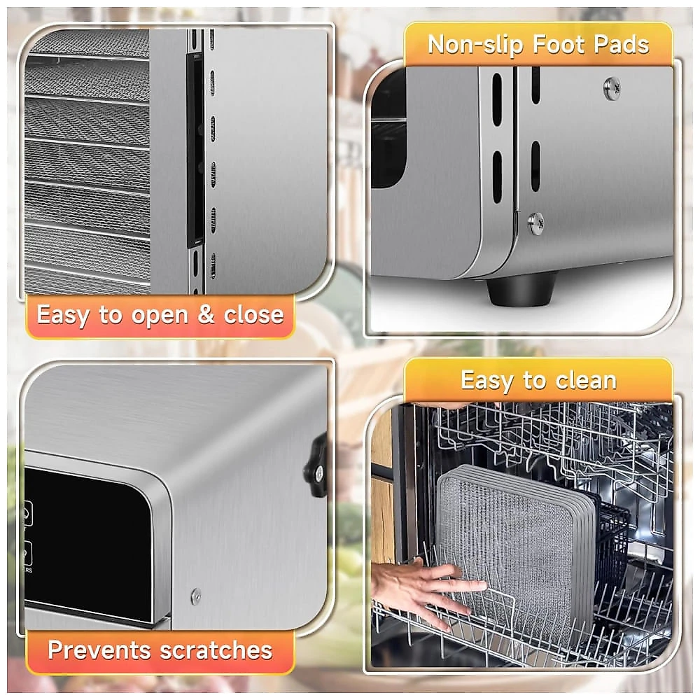 Desidratador de Alimentos SUCISENI com 10 Bandejas de Aço Inoxidável, 9 pés, 1000W, Timer de 24 Horas e Controle de Temperatura